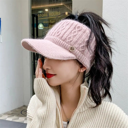 Élanor | Gebreide baseballpet van katoen met paardenstaartopening – unisex wintercap