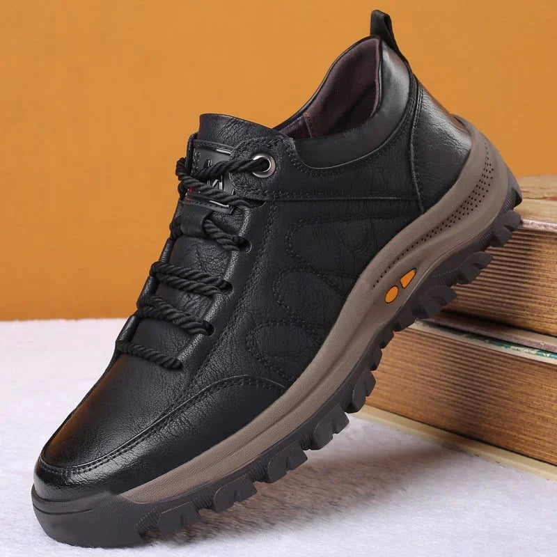 Monde Orthopedische herenschoenen van echt leer met antislipzool – ademend, lichtgewicht en waterdicht – Zwart