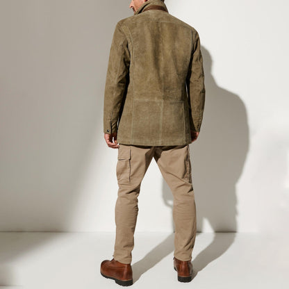 Évoque | Vintage herenjas van suède met leren details