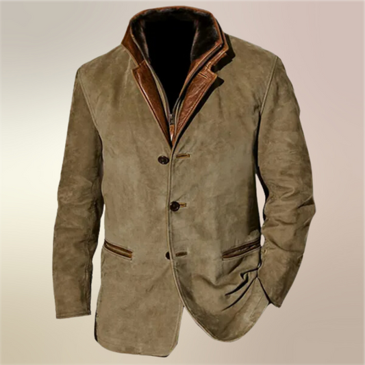 Évoque | Vintage herenjas van suède met leren details