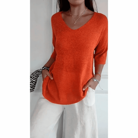 Élanor – Elegant V-hals shirt van katoenmix