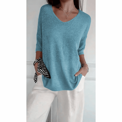 Élanor – Elegant V-hals shirt van katoenmix
