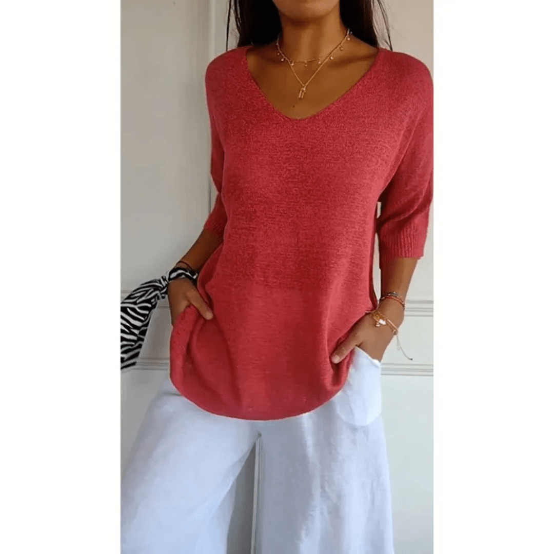 Élanor – Elegant V-hals shirt van katoenmix