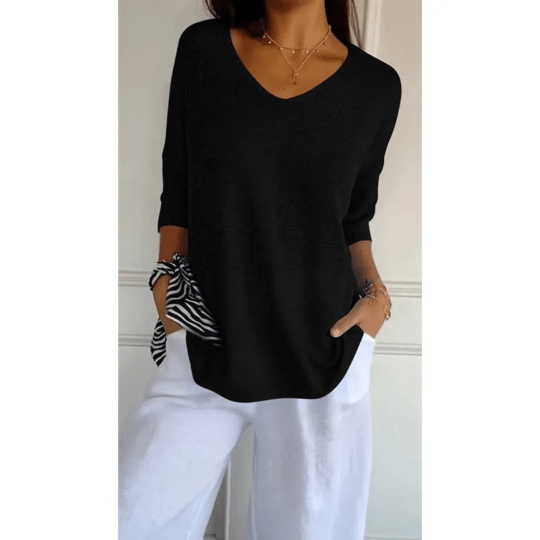 Élanor – Elegant V-hals shirt van katoenmix
