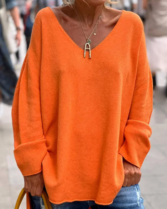 Élanor Losvallende Dames Tanktop met V-hals en Lange Mouwen – Katoenmix
