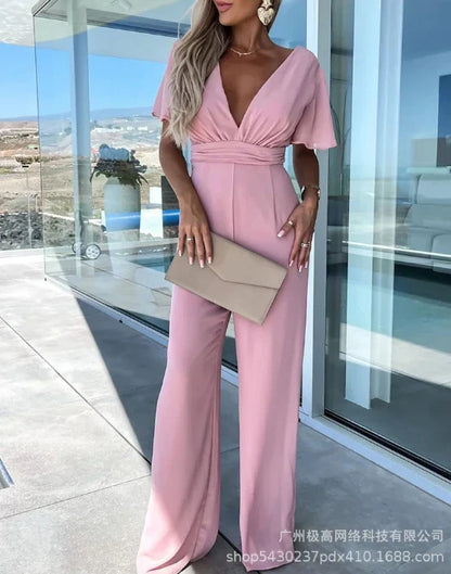 Élanor Jumpsuit met Ruchemouwen en Wijde Pijpen