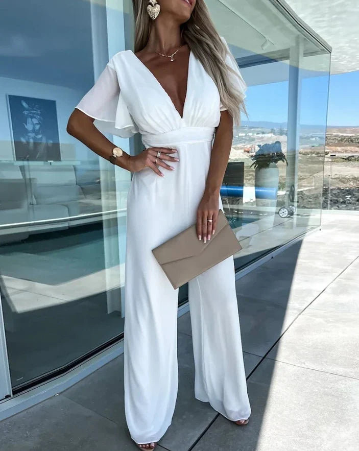 Élanor Jumpsuit met Ruchemouwen en Wijde Pijpen