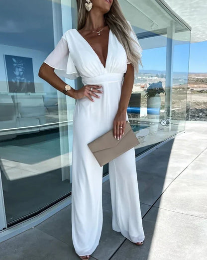 Élanor Jumpsuit met Ruchemouwen en Wijde Pijpen