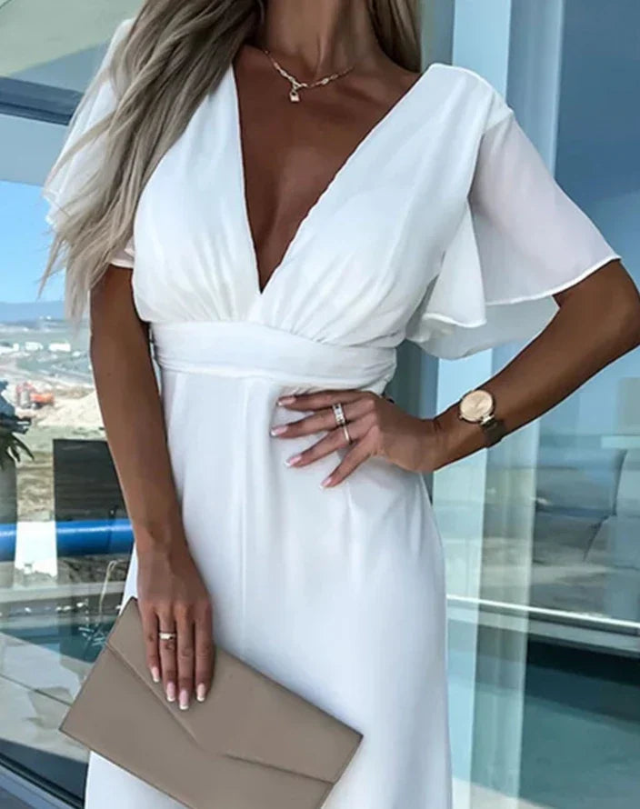 Élanor Jumpsuit met Ruchemouwen en Wijde Pijpen