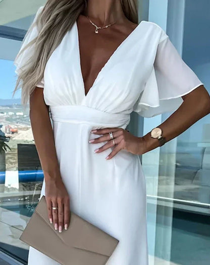 Élanor Jumpsuit met Ruchemouwen en Wijde Pijpen