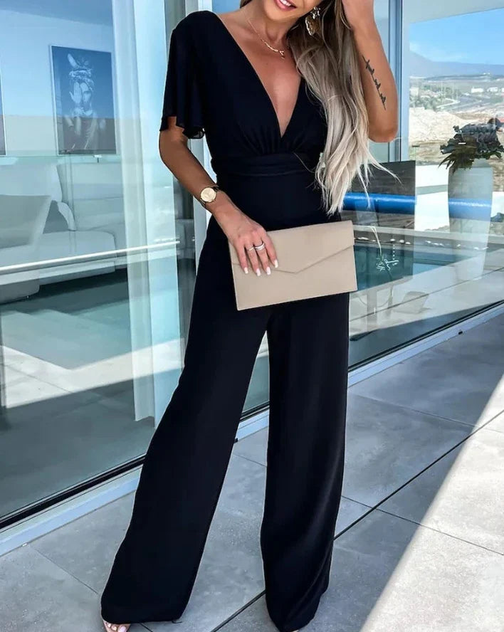 Élanor Jumpsuit met Ruchemouwen en Wijde Pijpen