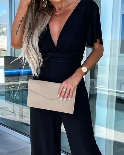 Élanor Jumpsuit met Ruchemouwen en Wijde Pijpen