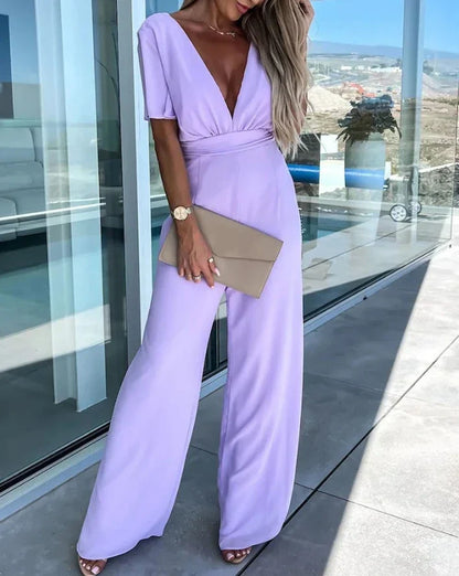 Élanor Jumpsuit met Ruchemouwen en Wijde Pijpen