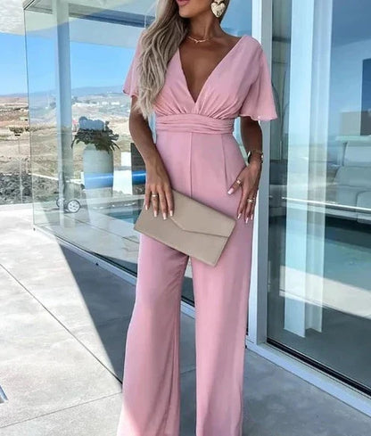 Élanor Jumpsuit met Ruchemouwen en Wijde Pijpen