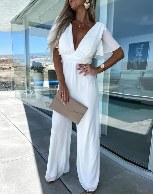 Élanor Jumpsuit met Ruchemouwen en Wijde Pijpen
