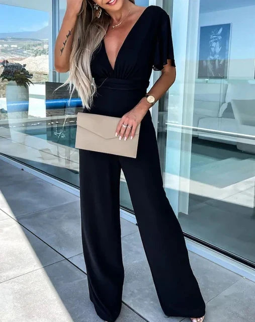 Élanor Jumpsuit met Ruchemouwen en Wijde Pijpen