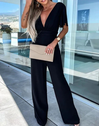 Élanor Jumpsuit met Ruchemouwen en Wijde Pijpen