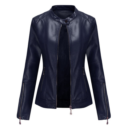 Veloria | Leren damesjas met elegante kraag en ritssluiting