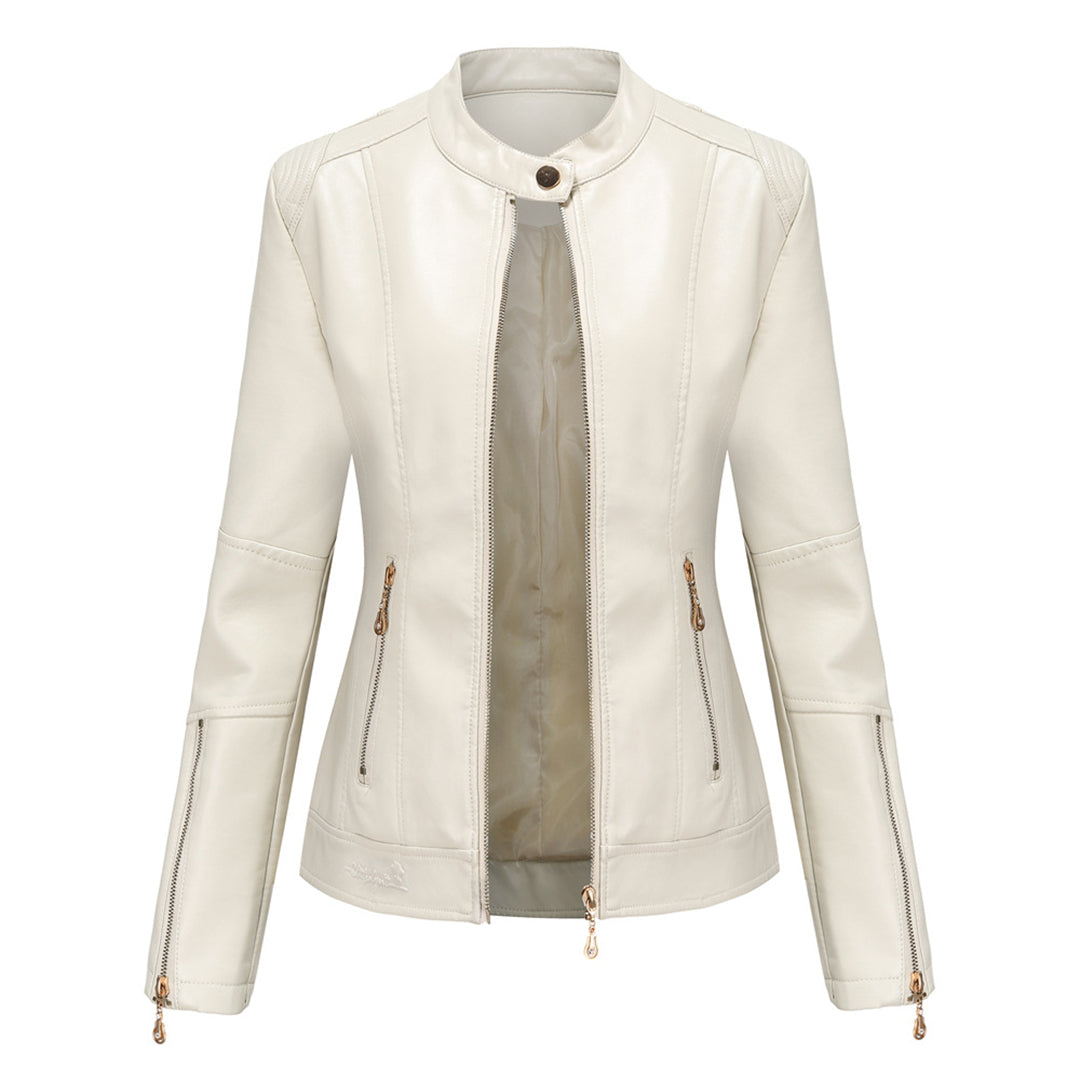 Veloria | Leren damesjas met elegante kraag en ritssluiting
