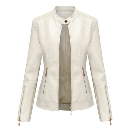 Veloria | Leren damesjas met elegante kraag en ritssluiting