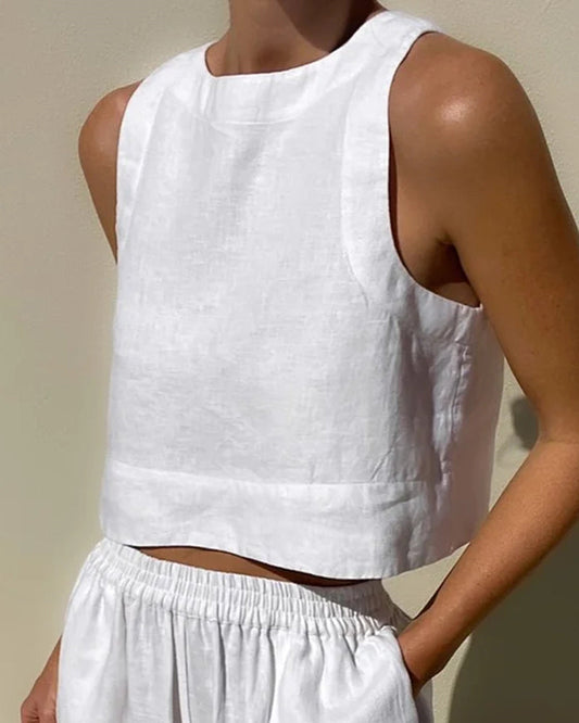 Évoque | Tweedelige dames set met mouwloze crop top en wijde broek