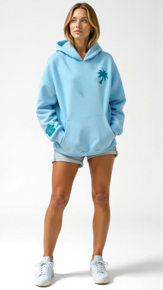 Élanor Geborduurde Hoodie met Tropisch Rugmotief – Unisex Kapuzenpullover