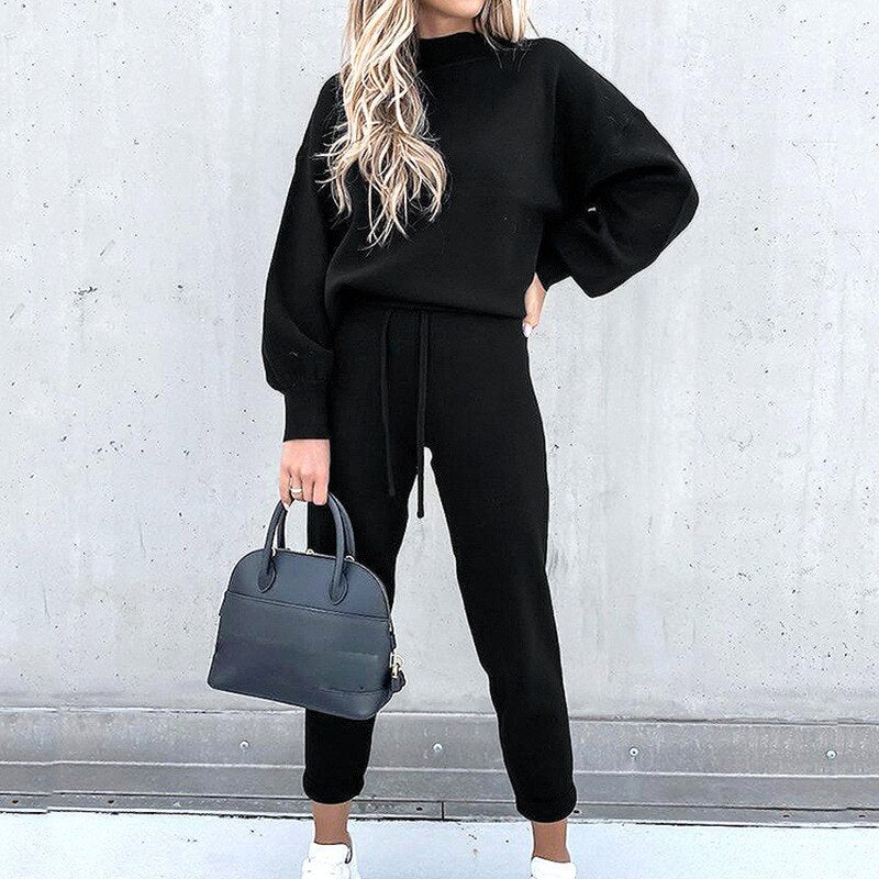 Élanor Dames Pullover en Broek Set – Comfortabele Lounge Outfit met Elegante Pasvorm