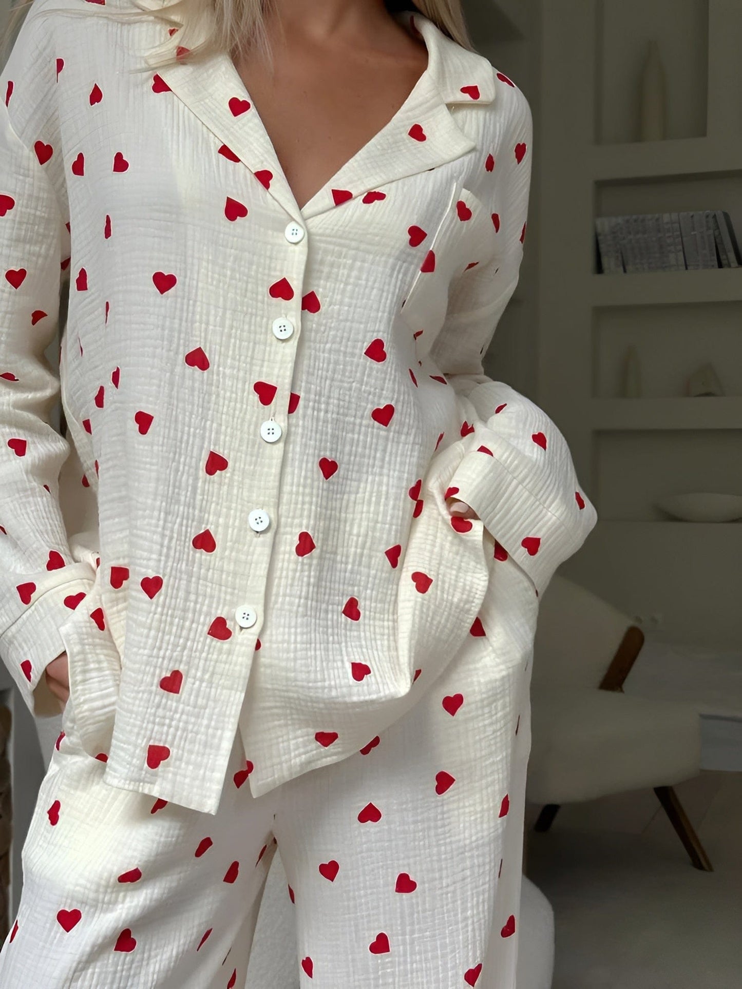 Élanor | Hartjes Pyjama Set van Zachte Katoen voor Dames