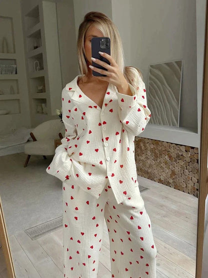 Élanor | Hartjes Pyjama Set van Zachte Katoen voor Dames