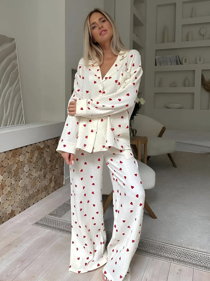 Élanor | Hartjes Pyjama Set van Zachte Katoen voor Dames