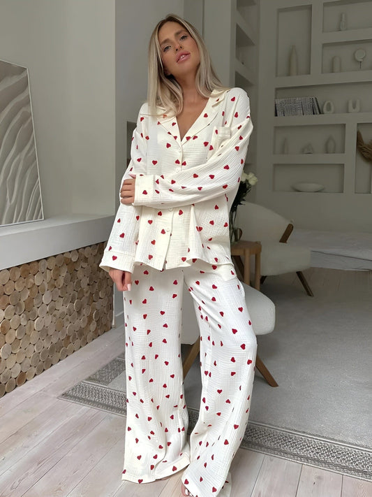 Élanor | Hartjes Pyjama Set van Zachte Katoen voor Dames