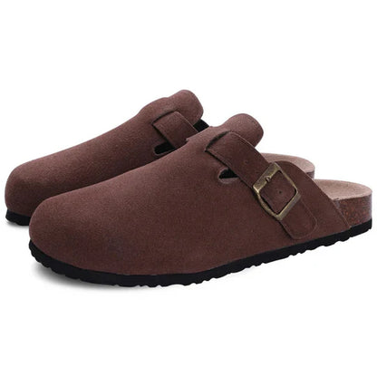 Veloria Dames Suède Slippers met Kurkvoetbed en Verstelbare Bandjes