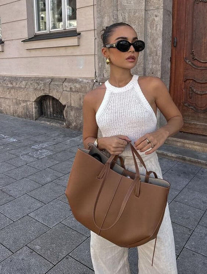 Veloria Vintage Leren Dames Tote Bag met Magnetische Sluiting – Ruim en Stijlvol
