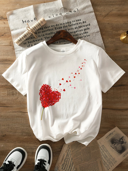 Élanor Romantisch T-shirt met roze harten en bloemenprint – Regular fit katoenmix