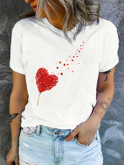 Élanor Romantisch T-shirt met roze harten en bloemenprint – Regular fit katoenmix