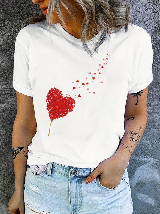 Élanor Romantisch T-shirt met roze harten en bloemenprint – Regular fit katoenmix