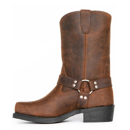 Monde Heren Cowboylaarzen van Leer met Gesp en Riem – Bruin/Zwart/Donkerbruin – Maat 39 t/m 48