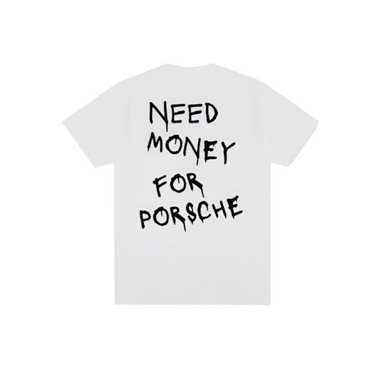 Monde Heren Vintage T-Shirt met 'Need Money For Porsche' Print – Zwart – Katoenblend – Casual Pasvorm