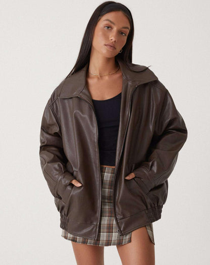 Veloria Oversized Leren Damesjas – Losse Zomerjas van Echt Leer